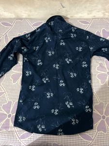 Men’s Navy Blue Cotton Shirt with Floral Print