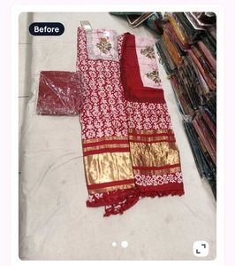 Elegant Red Printed dress material