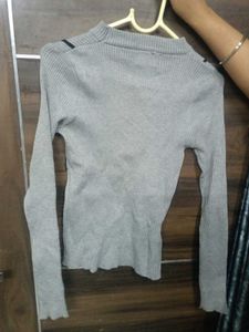 Dark Grey Slim Fit Stylish Winter Top