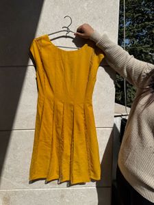 Beautiful Mustard Dress With Net Detail