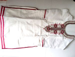 White Kurti With Red Border