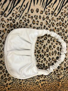 White Ruched Handle Shoulder Bag