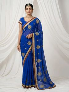 Blue Embroidered Saree with Blouse