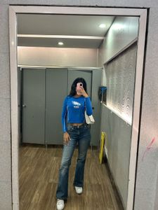 Blue Graphic Print Long Sleeve Top