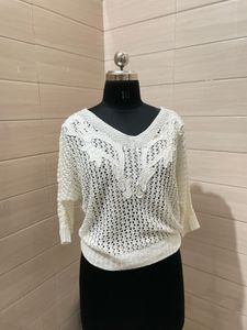 White Knit V-Neck Top