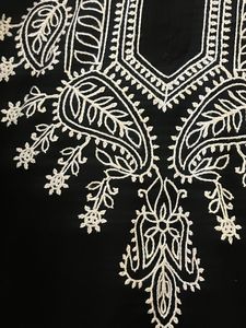 Black Chiffon Kurta With White Thread Work