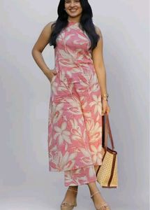 🌸 Pretty in Pink: Floral Kurta & Straight Pant Se
