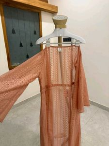 Peach Lace Duster Cardigan