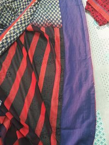 3 Colored Based Saree With Green Pallu