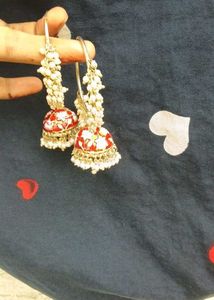 Red Floral Jhumka Earrings