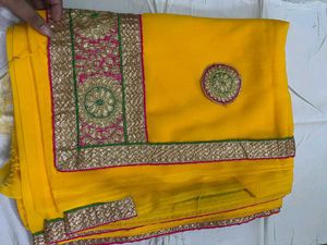 New yellow patches saree