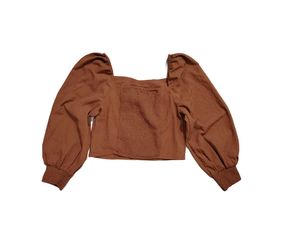Rust Textured Square Neck Puff Sleeve Crop Top