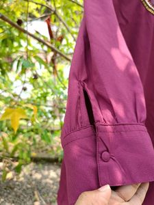 Dark Pink Top With Beaded Neckline
