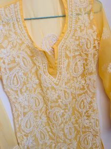 Trendy Lemon Chikankari Kurti