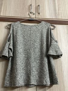 Grey Cold Shoulder Ruffle Sleeve Top