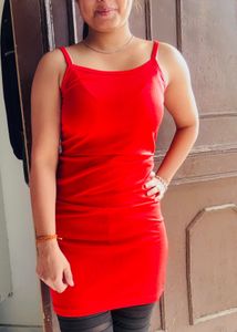 Red Mini Dress With Black Jegging