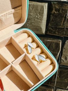 Grey and White Leaf Stud Earrings