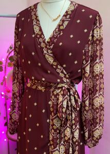 Burgundy Patterned Wrap Dress