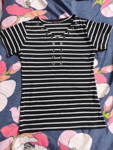 Striped Tee with Grommets