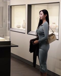 light blue solid ribbed knitted sweater Midi dress