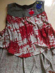 Unique Red &amp; Gray Patchwork Top