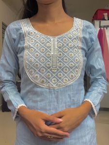 Light Blue Embroidered Kurti
