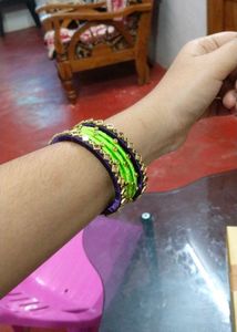 Green And Purple Thread Bangles