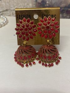 Red Jhumka Earrings