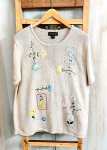 Beige Embroidery Work Pullover Size-46