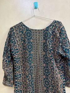 Bottle Green Heavy Printed Suit 3 pcs set