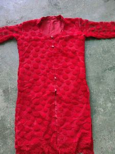 Red Textured Button-Down Top