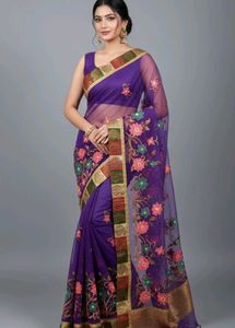Elegant Purple Embroidered Saree