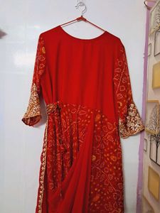 Elegant Red Embroidered Festive Gown