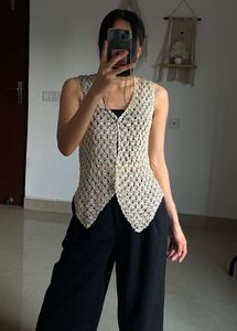 Gold Beaded Crochet Vest Top