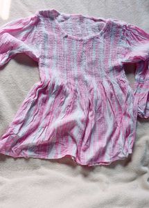 Pink Striped Peasant Top