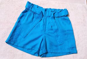 Blue Paperbag Waist Shorts