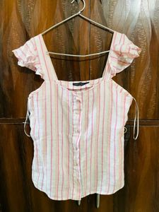 MARKS &SPENCER Striped Flutter Sleeve Top