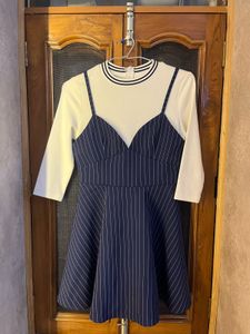 Pinstripe Dress with White Top