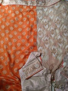 Golden &amp; Orange Saree With bluose