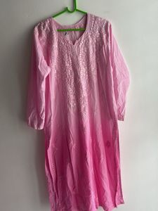 Pink Embroidered Kurta Chikankari
