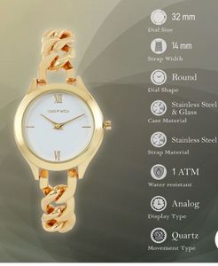 VEGAS WHITE DIAL GOLD METALLIC STRAP WATCH