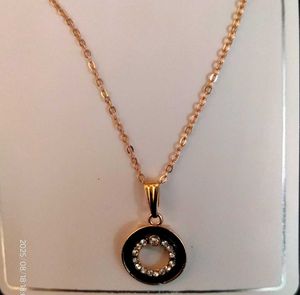 Black &amp; Gold Circle Pendant Necklace