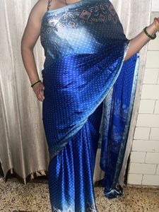 Satin Elegant Blue Polka Dot Saree