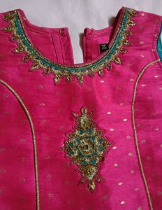Pink Silk Kurta With Border Work For Girls