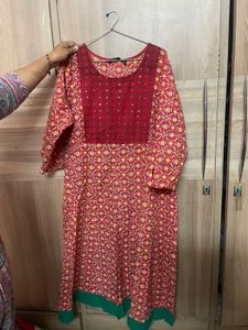 Red Printed Kurta