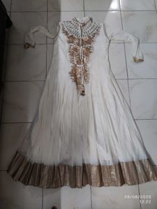 Elegant White &amp; Gold Anarkali Suit