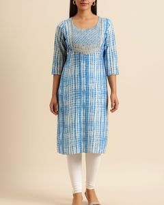 Elegant Blue Tie-Dye Kurta L SIZE