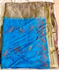 Sky Blue Embroidered Saree