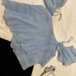 Zara Blue Ruffle Top
