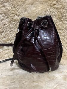 Zara Brand Burgundy Croc Embossed Bucket Bag